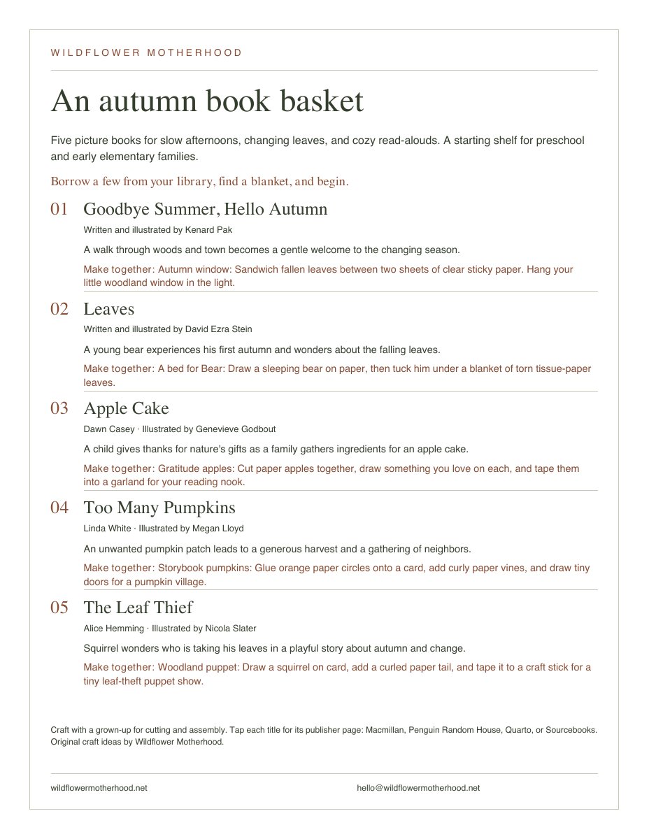 Preview of the five-book autumn reading list and companion crafts